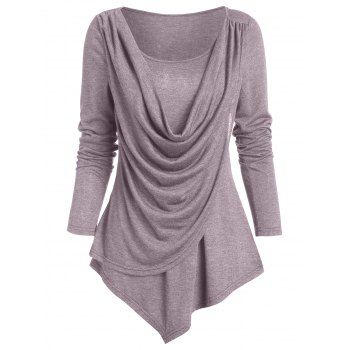 

Pointed Hem Heathered Draped Overlap T-shirt, Wisteria purple