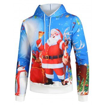 

Santa Claus Elk Christmas Tree Pattern Print Hoodie, Multicolor