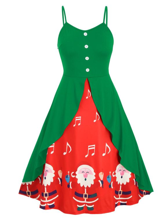 Robe à Bretelle Superposée Boutonnée Père Noël Grande Taille - multicolor A 4X