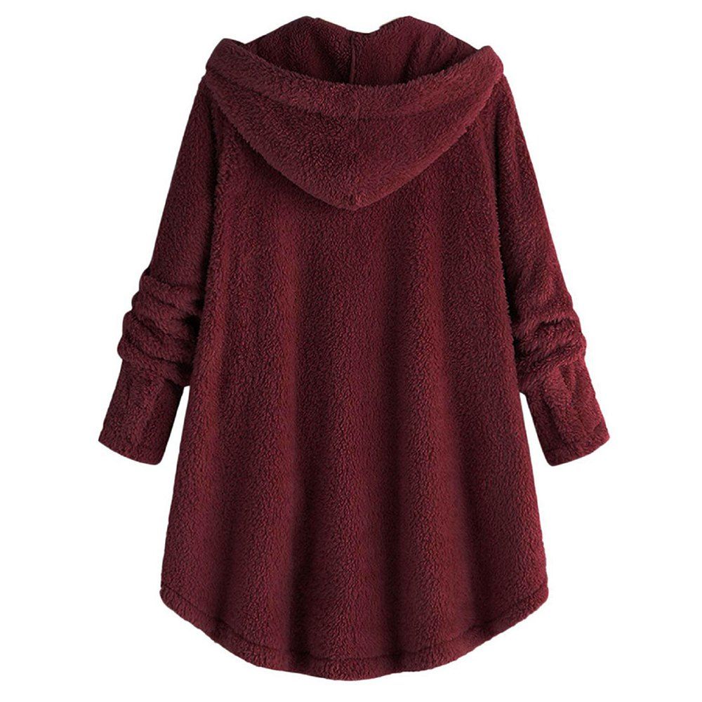 

Hooded Fluffy Plus Size High Low Teddy Coat, Red