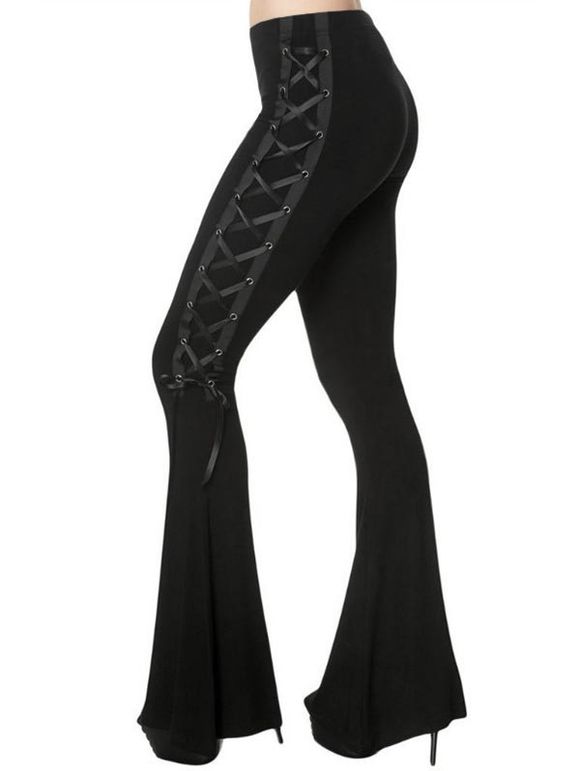 Pantalon Evasé de Grande Taille à Lacets Style Punk - Noir 2X