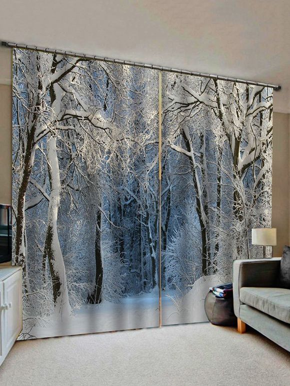 Snow Forest Pattern Window Curtains - multicolor W33.5 X L79 INCH X 2PCS