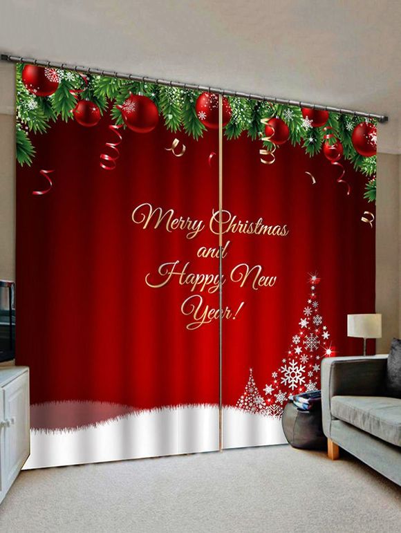Rideaux de Fenêtre Joyeux Noël Motif de Sapin - multicolor W33.5 X L79 INCH X 2PCS