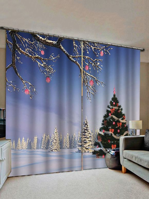 Rideaux de Fenêtre Motif de Neige et Sapin de Noël - multicolor W30 X L65 INCH X 2PCS