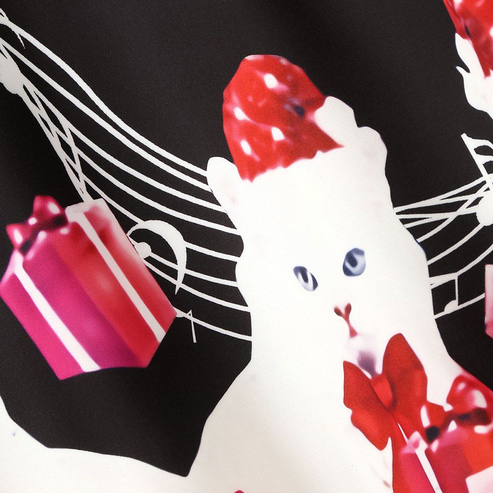 

Musical Note Cat Gift Print Plus Size Vintage Dress, Black