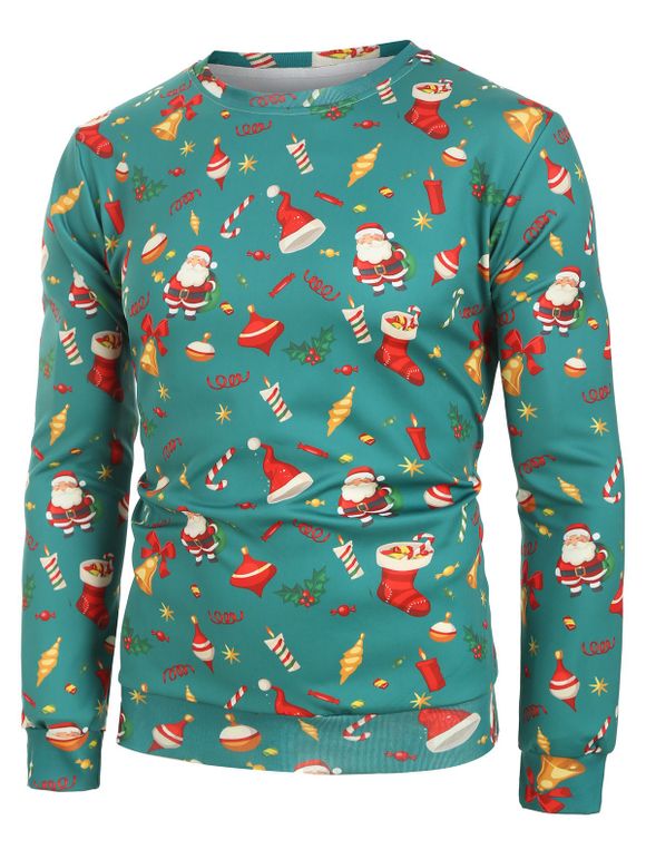 Sweat-shirt de Noël Motif de Bonbon et de Père Noël Imprimés - Vert Foncé 4XL
