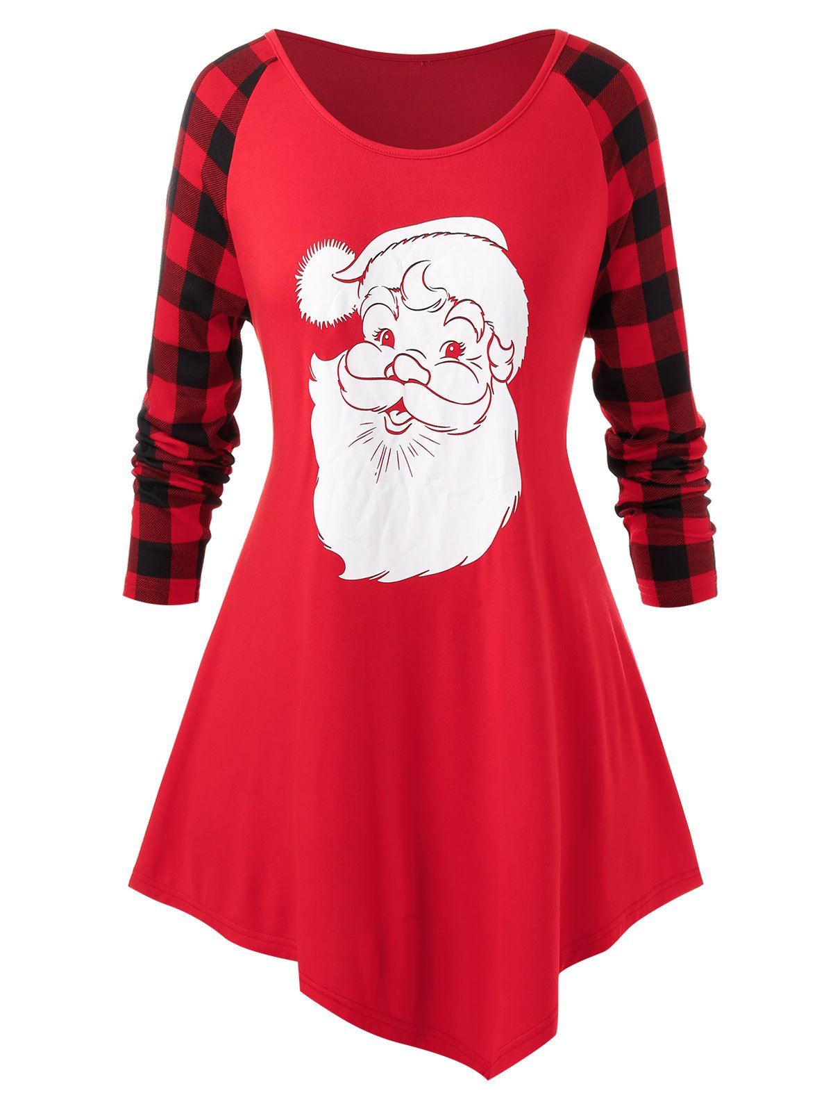 

Plus Size Plaid Santa Claus Printed T-Shirt, Lava red