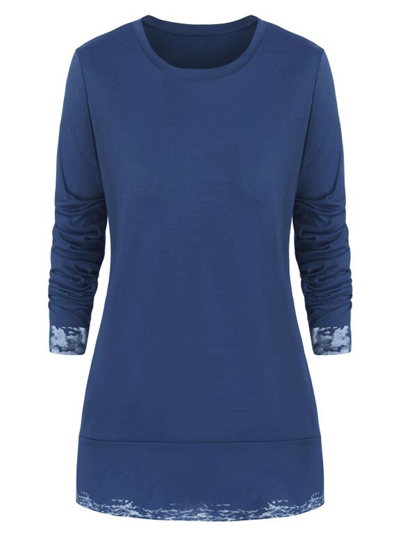 T-shirt Fendu Imprimé de Grande Taille à Col Rond - Bleu 4X