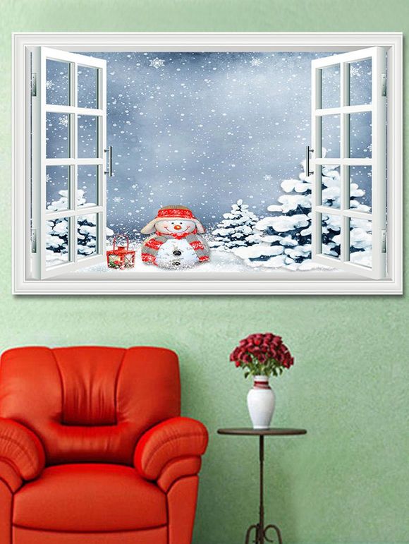 Autocollant Décoratif Mural de Noël Bonhomme de Neige et Sapin Imprimés - multicolor 1PC X 20 X 28 INCH( NO FRAME)