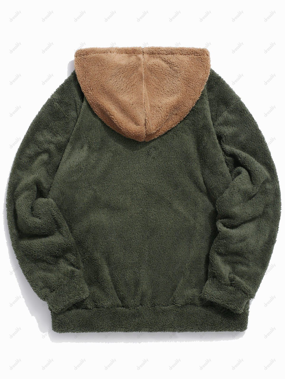 [34% OFF] 2020 Colorblock Splicing Faux Fur Fluffy Hoodie In ARMY GREEN ...