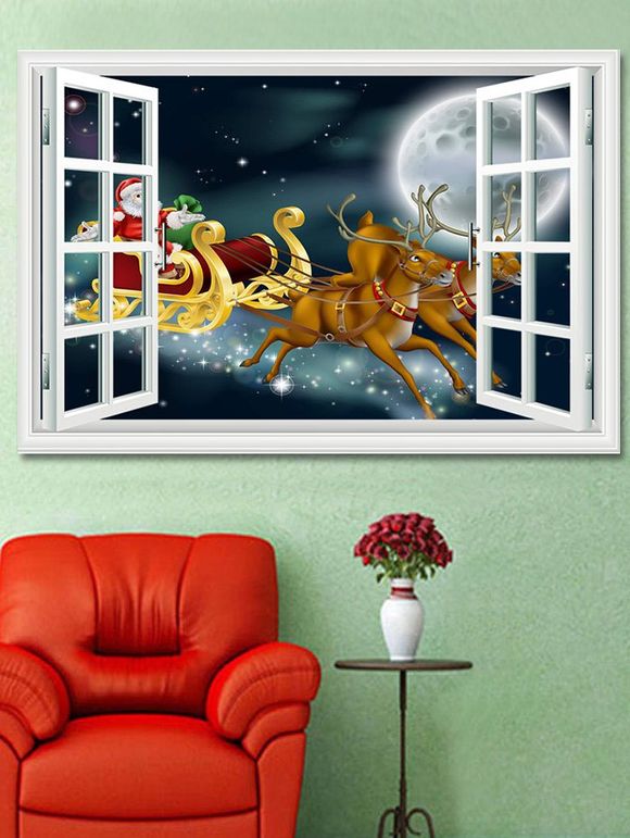 Autocollant Mural Décoratif de Noël Cerf Lune et Traîneau Imprimés - multicolor 1PC X  24 X 35 INCH( NO FRAME )