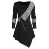 Pull Asymétrique Long à Ourlet Contrasté - Noir S