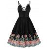 Robe à Bretelle Fleur Brodée en Maille de Grande Taille en Treillis - Noir 3X