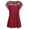 Plus Size Floral empiècement en dentelle Tunique T-shirt - Rouge Vineux 2X