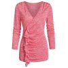 T-shirt Cascade à Col V à Volants - Rose Pastèque XL