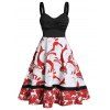 Robe Patineuse Tordu en Avant Père Noël et Cerf Imprimés - Rouge 2XL