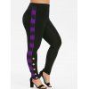 Plus Size High Waist Plaid Trim Buttoned Pants - PURPLE FLOWER 4X