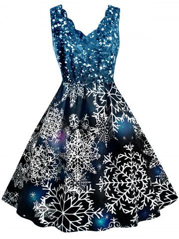Snowflake Print Scalloped Collar Christmas Plus Size Dress