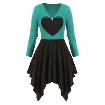 

Knit Panel Keyhole Plus Size Asymmetrical Top, Green