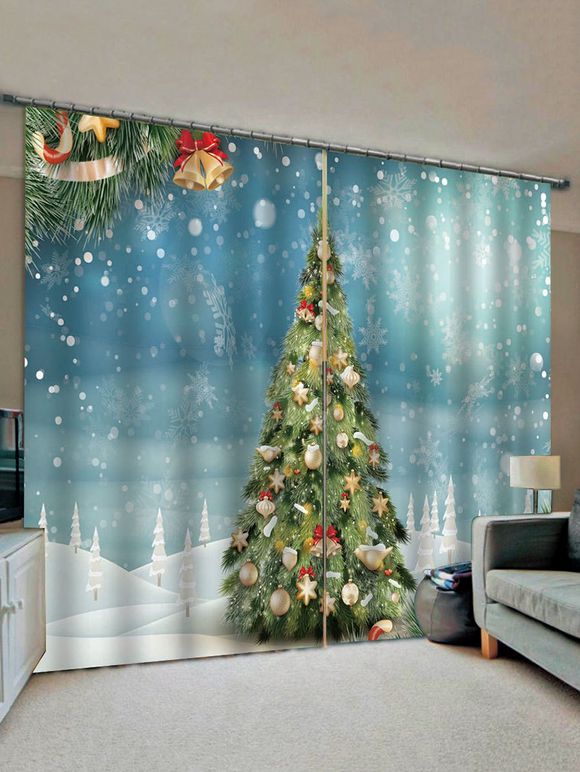 Rideaux de Fenêtre Flocon de Neige et Sapin de Noël Imprimés 2 Panneaux - multicolor W30 X L65 INCH X 2PCS