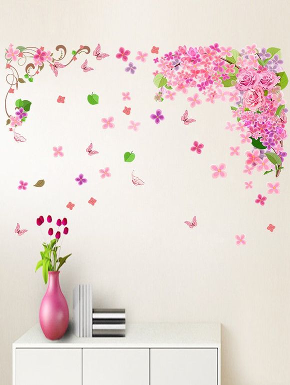 Fleurs et papillons Imprimer mur décoratif Art Autocollants - multicolor 1PC X 20 X 28 INCH( NO FRAME)