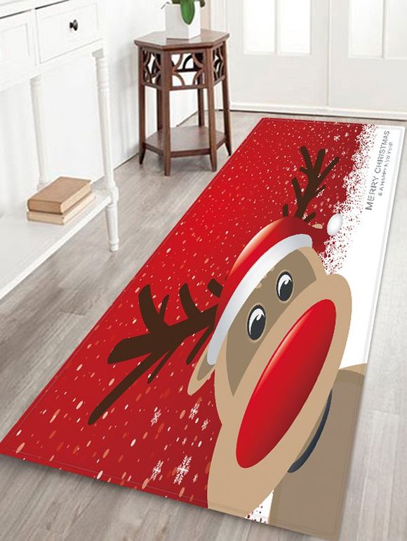 Tapis de Sol Absorption d'Eau Motif Cerf de Noël et Flocon de Neige - multicolor W24 X L71 INCH
