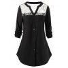 Chemisier Panneau en Dentelle Floral de Grande Taille avec Poche - Noir L
