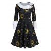 Moon Star Print Button Long Sleeve Mini Dress - BLACK 2XL