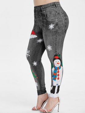 Plus Size Snowman Snowflake 3D Print Christmas Jeggings