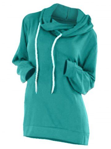 Overlap Drawstring Plain Plus Size Hoodie