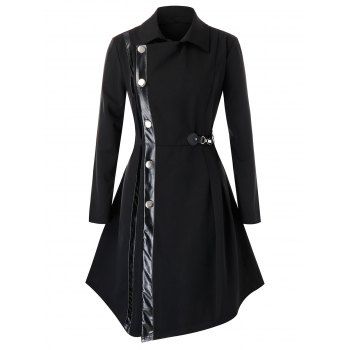 

Plus Size PU Trim Buckle Asymmetric Coat, Black
