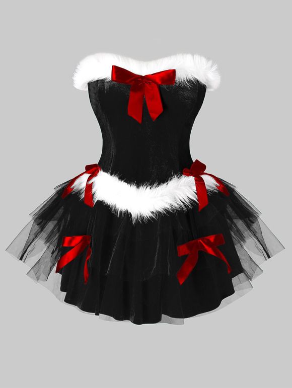 Robe de Noël Bandeau Superposée Grande Taille - Noir L