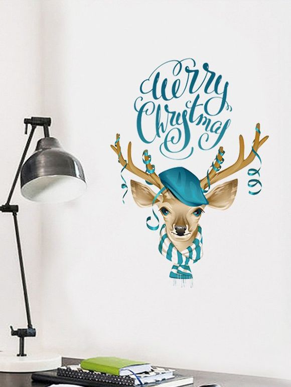 Autocollant Mural de Noël Décoratif Cerf Dessin Animé Imprimé - multicolor 40*30CM