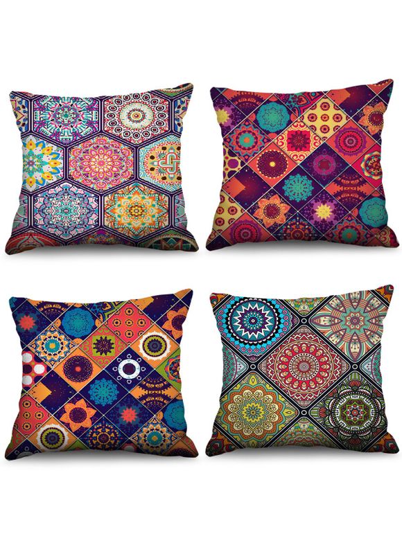 4 pièces Bohême Patchwork Imprimer Pillowcases décoratifs - multicolor W18 X L18 INCH