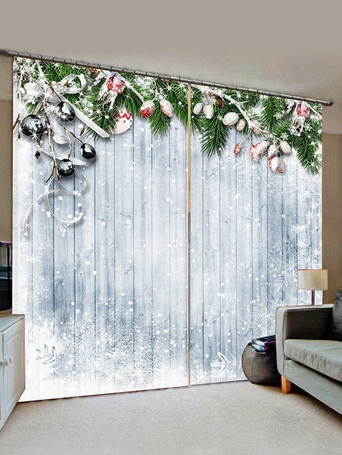 Rideaux de Fenêtre de Noël Motif Flocon de Neige 2 Panneaux - Argent W28 X L39 INCH X 2PCS