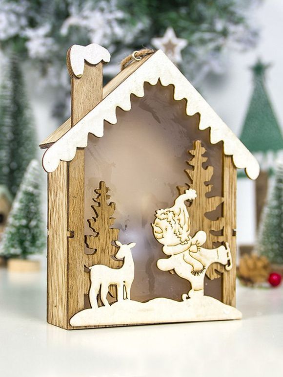 Décoration de Noël Père Noël Bonhomme de neige Elk Maison en bois avec LED Night Light - multicolor D 