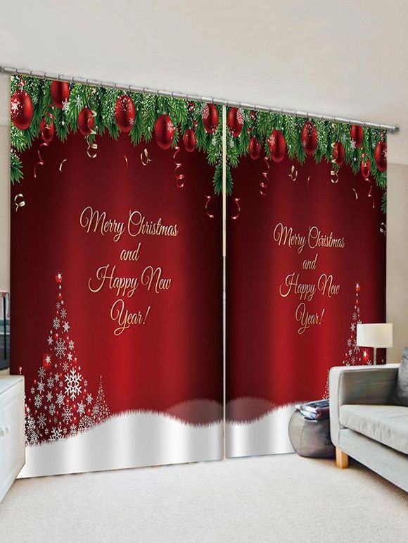 Rideaux de Fenêtre Sapin de Noël et Boule Imprimés 2 Panneaux - multicolor W33.5 X L79 INCH X 2PCS