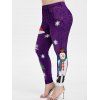 Legging de Noël 3D Bonhomme de Neige et Flocon de Neige Imprimés Grande Taille - Pourpre 2X