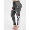 Legging de Noël 3D Bonhomme de Neige et Flocon de Neige Imprimés Grande Taille - Gris 2X