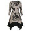 Robe Asymétrique Fleurie de Grande Taille à Col V - Noir 1X