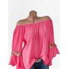 Blouse Brodée à Manches Cloche Grande Taille - Rouge Rose 4X