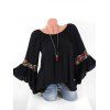 Blouse Brodée à Manches Cloche Grande Taille - Noir 5X