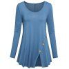 T-shirt Long Fendu avec Bouton de Grande Taille - Bleu Koi 2X