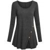 T-shirt Long Fendu avec Bouton de Grande Taille - Gris 2X