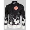 Chemise de Noël Boutonnée Lune Cerf et Nuit Imprimés à Manches Longues - Noir XL