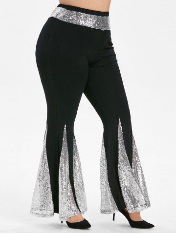 Sequined High Waisted Plus Size Flare Pants