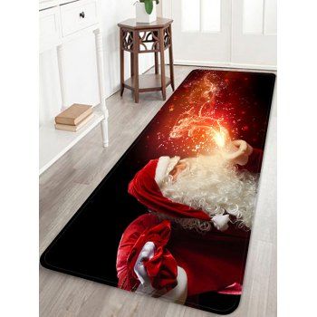 

Christmas Santa Claus Patterned Water Absorption Area Rug, Red wine