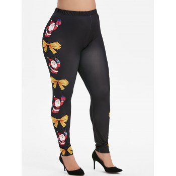 

Christmas Santa Claus Bowknot Print High Waisted Skinny Leggings, Black