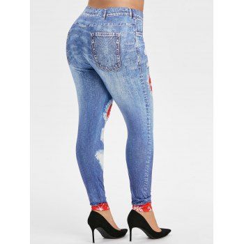 

3D Snowflake Printed Christmas High Waisted Plus Size Jeggings, Blue
