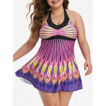 

Plus Size Halter Butterfly Print Tankini Swimsuit, Multicolor